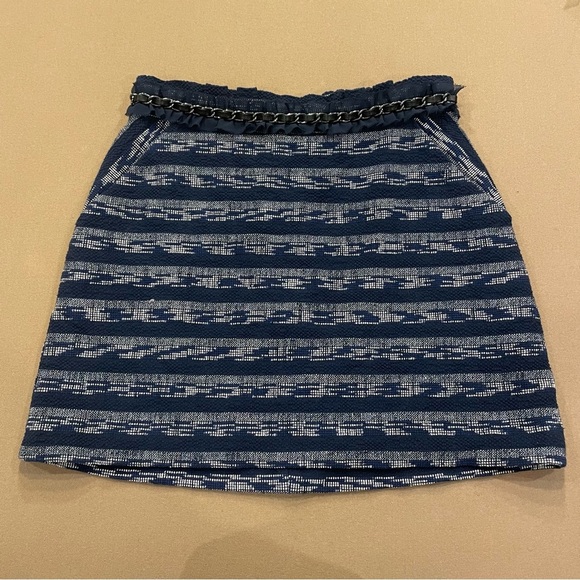 Ramy Brook Shawni Ruffle Chain Trim Metallic Stripe Tweed Mini Skirt Size 8 NWOT - Picture 2 of 11